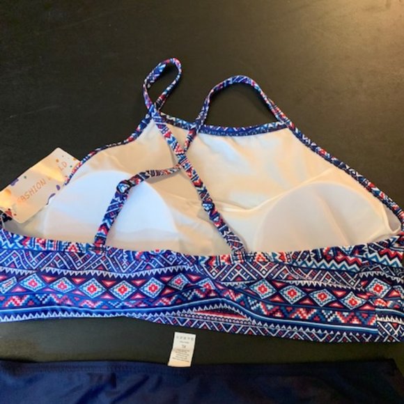 Charm Leaks Women's Blue Tribal Pattern Top, Blue Bottoms Bikini XL NWT - Picture 5 of 10